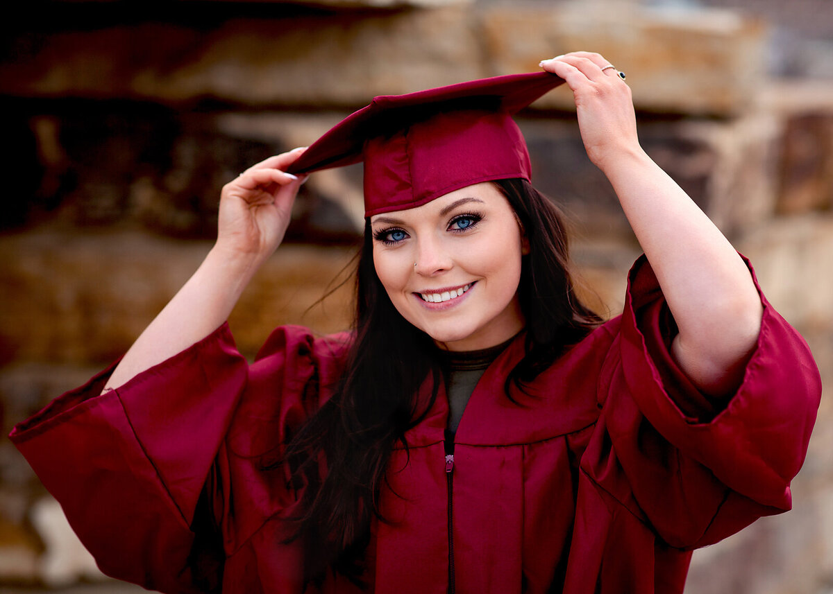 senior-graduate-cap-and-gown-red-cherokee-trail-high-school-colorado-aurora-castle-rock