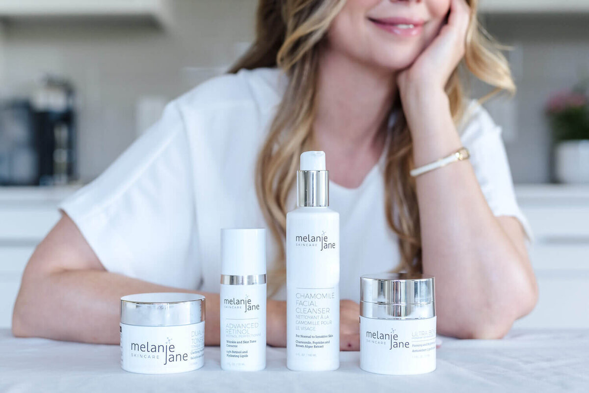 brand photo of woman and facial products for social media