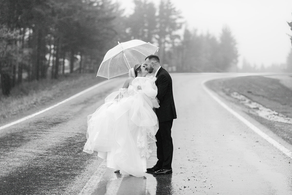 Bride and Groom  rainy day portrait