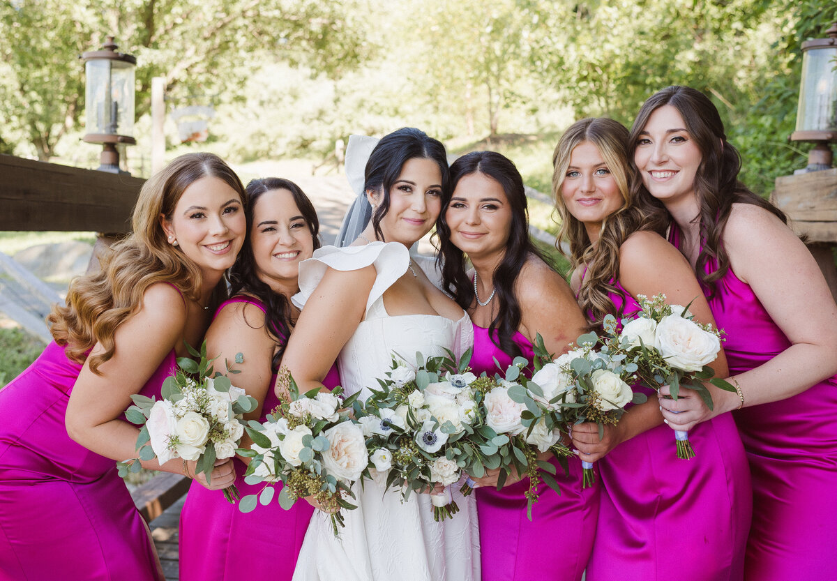 hot pink bridesmaids dresses at bear brook valley nj wedding 