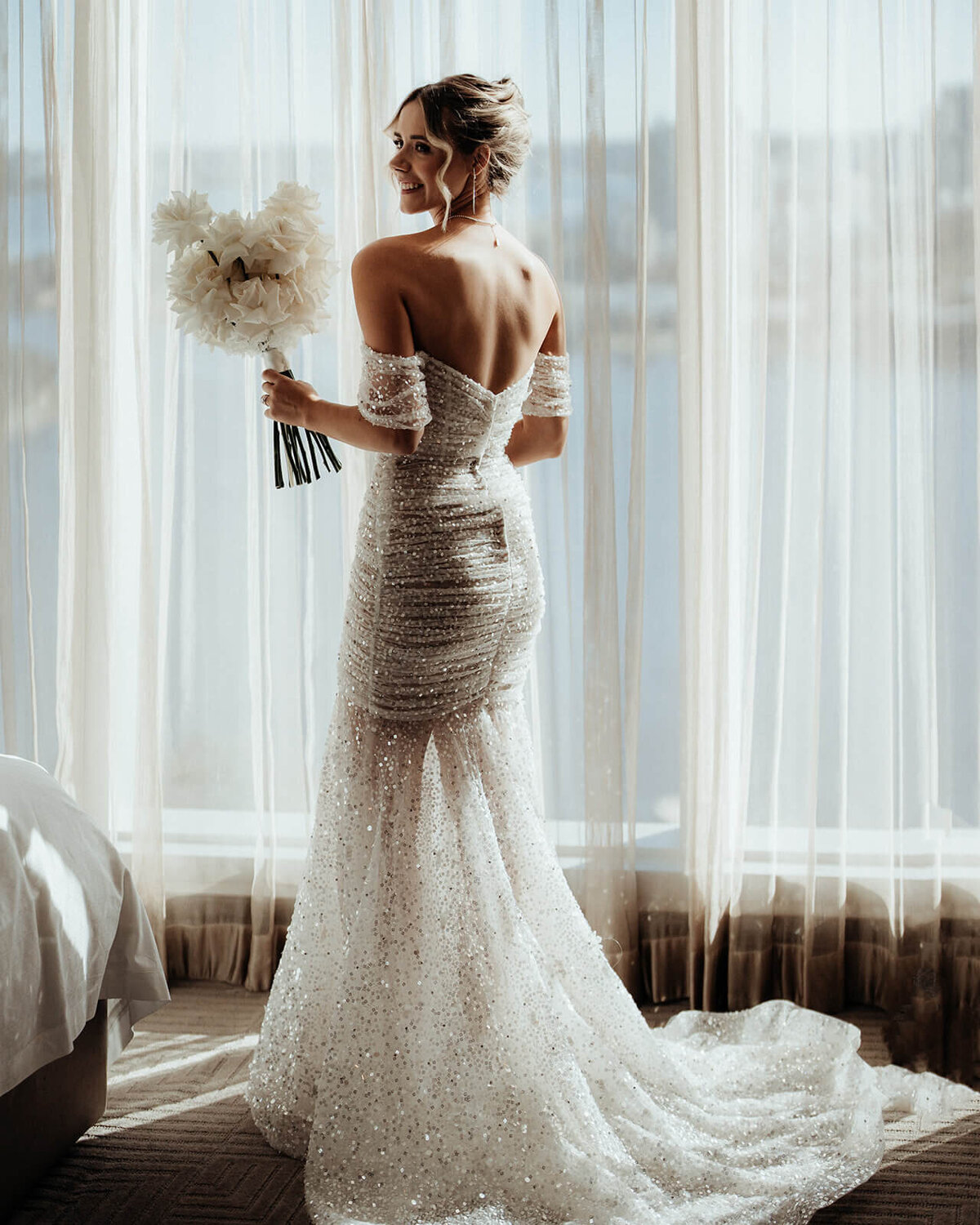 Bride in her wedding dress
