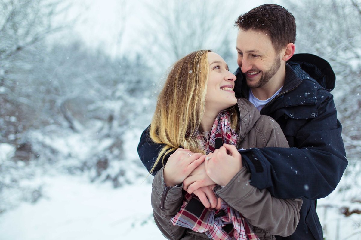 Couple in snow during Nanaimo Engagement Session