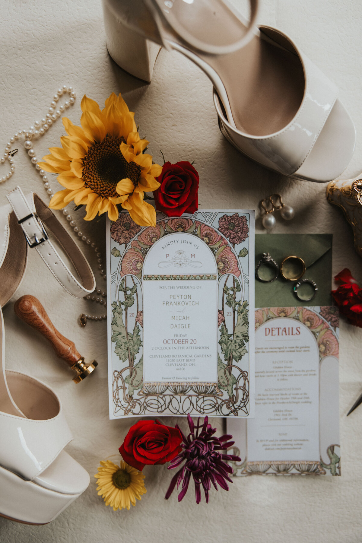 flat lay of wedding invite