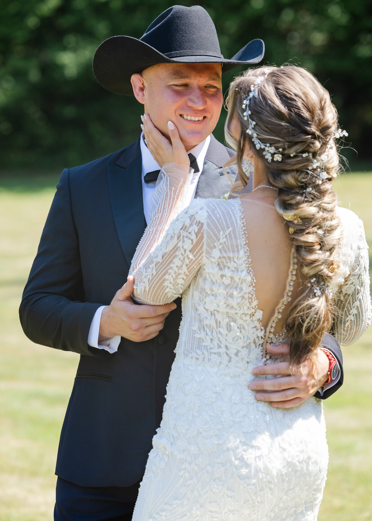 garden wedding first look outdoors summer