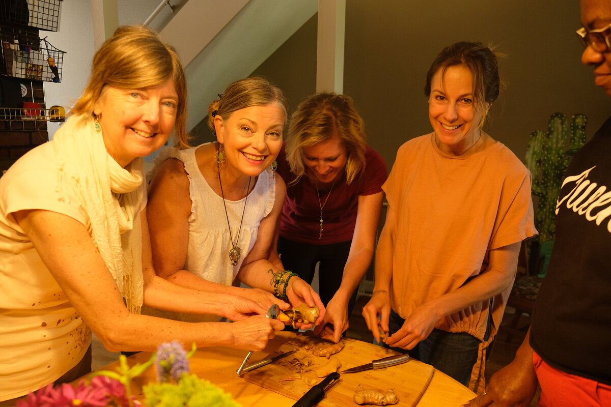 Preparing fresh organic meals with culinary herbs