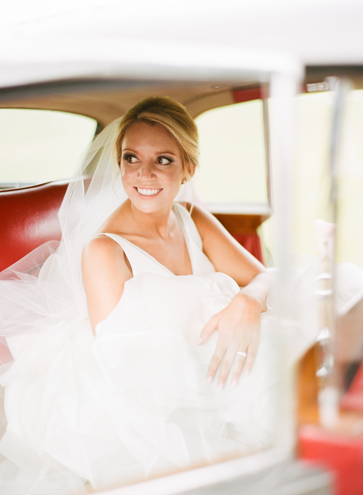 Excited Bride Alexis in 1961 Grey Rolls Royce Headed to her Charleston Wedding