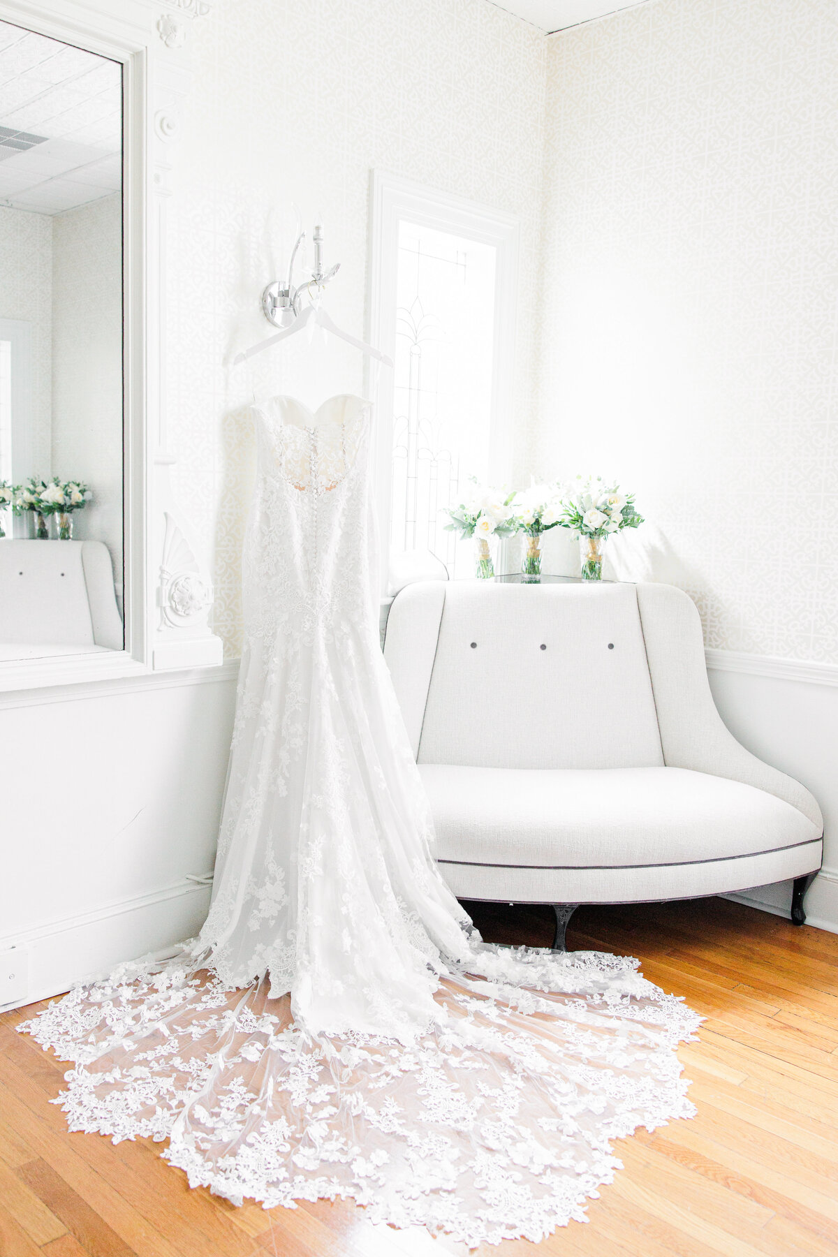 Wedding dress in the bridal suite at the South Shore Country Club