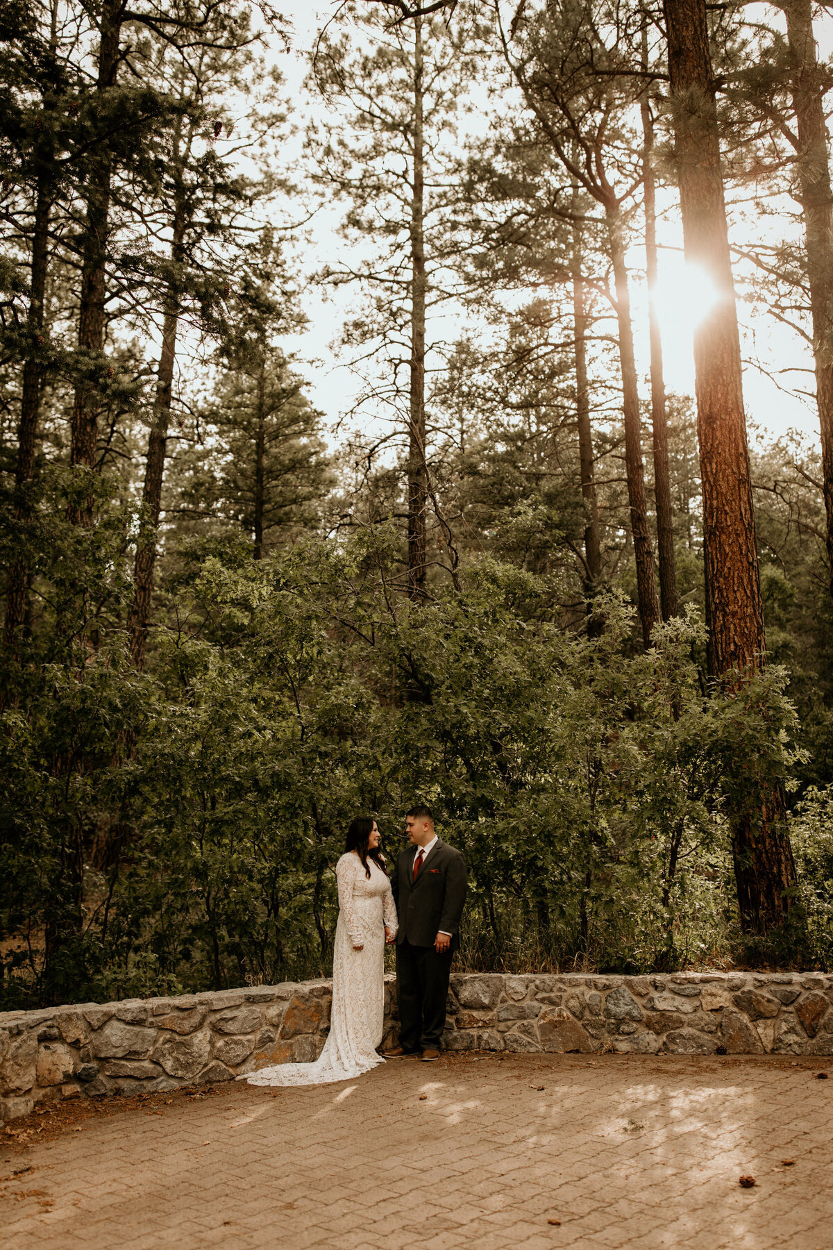 Bridal portrait in the forest on the Sandia Mountains in Cedar Crest