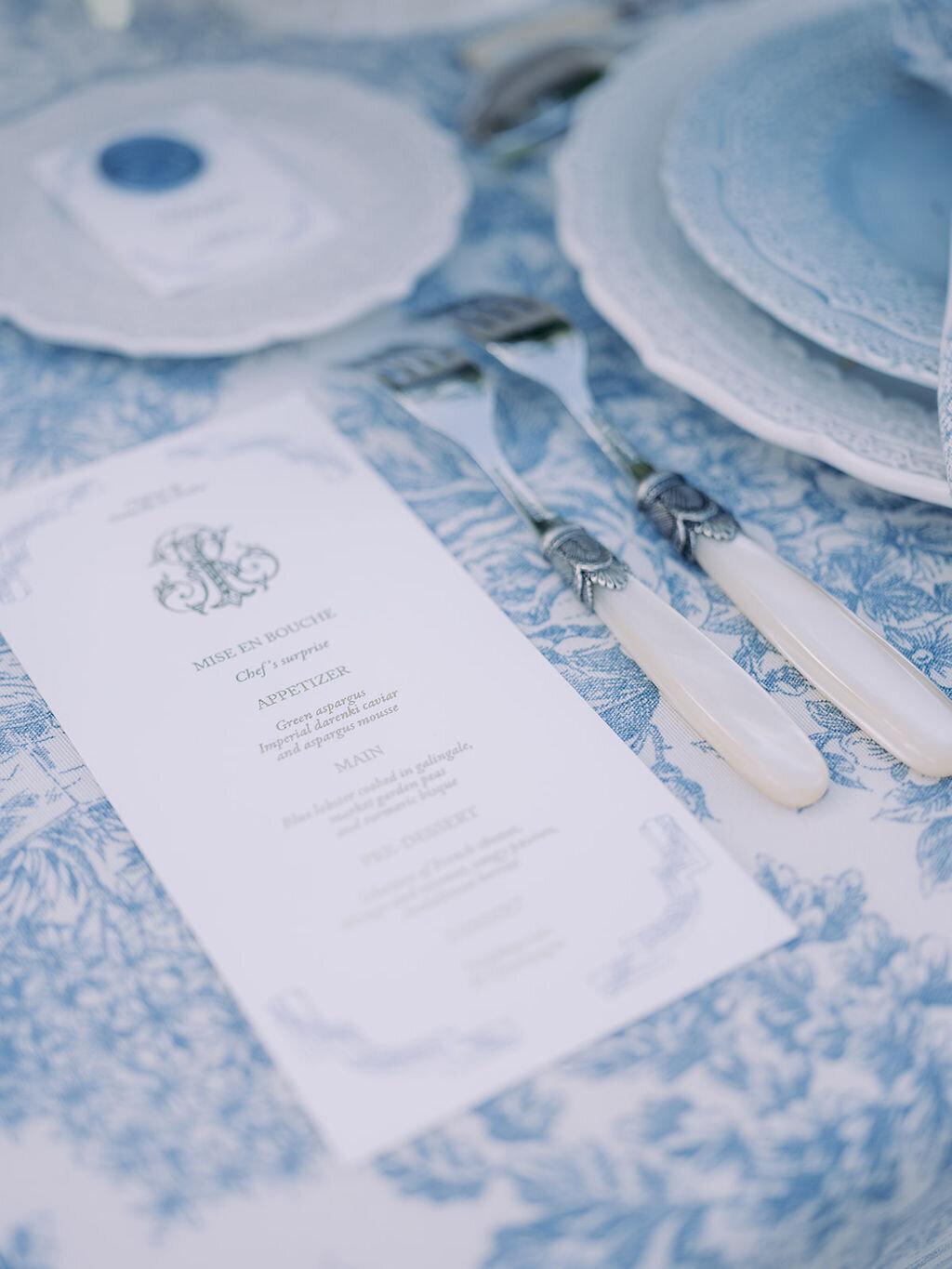 Wedding Reception table in shades of blue