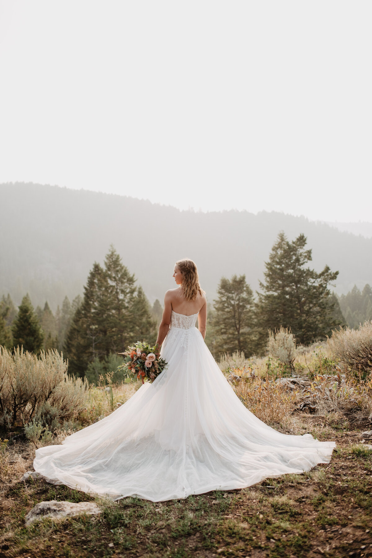Jackson Hole Photographers capture bride's wedding dress train