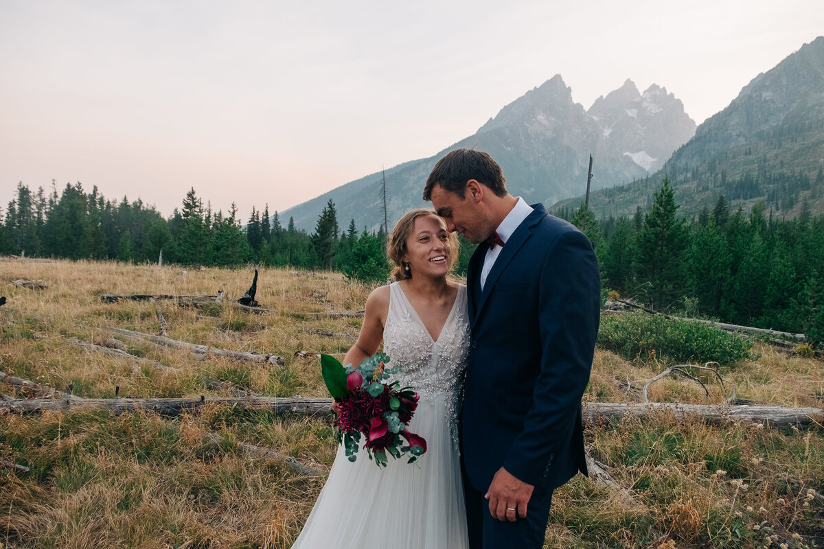 Couple eloping in front of the Tetons