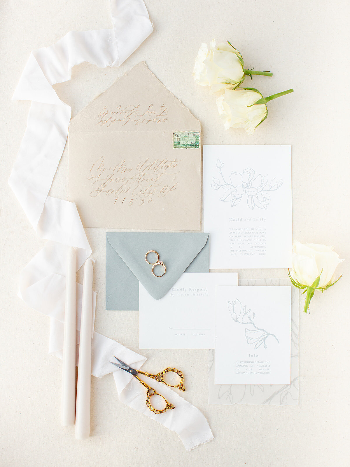blue floral invitation suite with  small decor