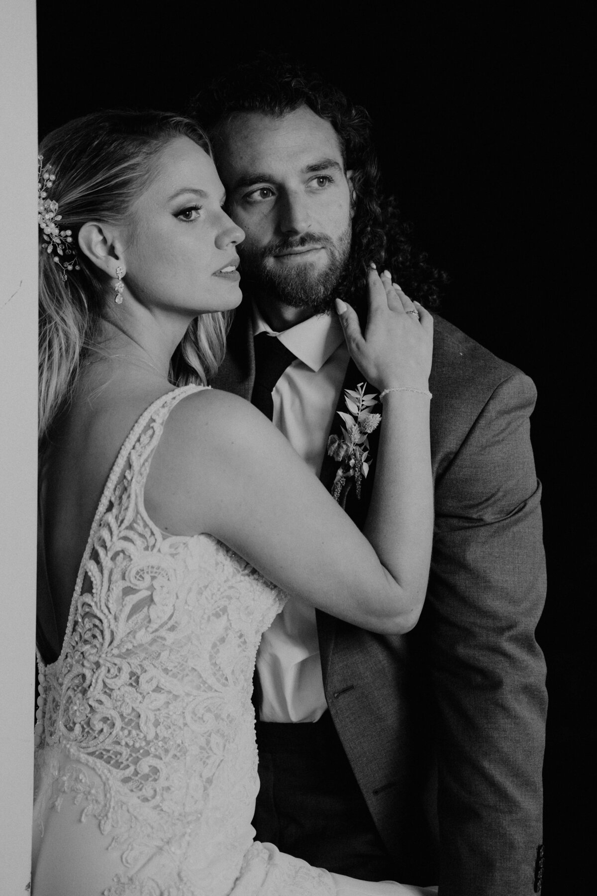 Black and White Luxury Bride and Groom Dramatic Session