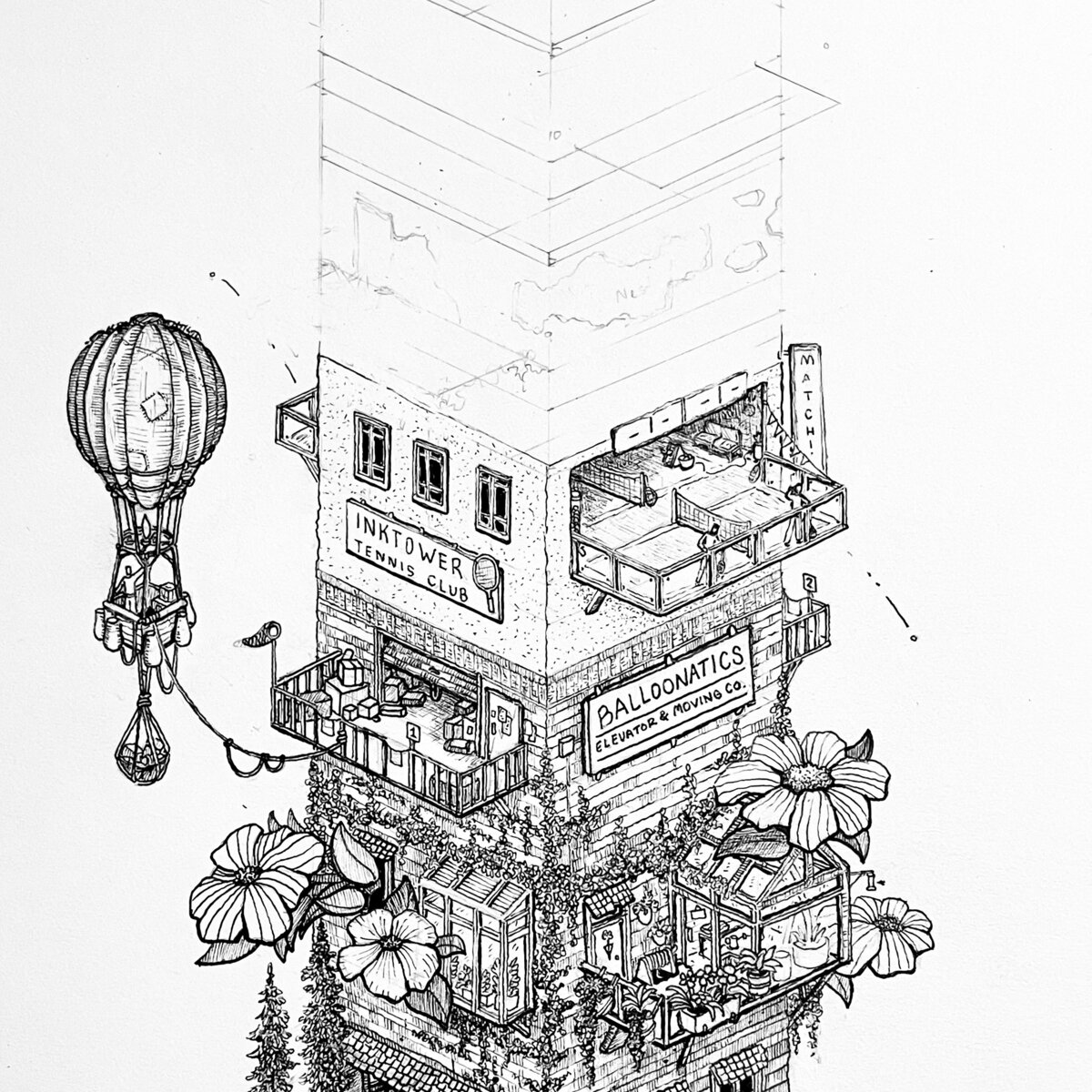 Pen and Ink Illustration of Inktober 2022 prompt: Match