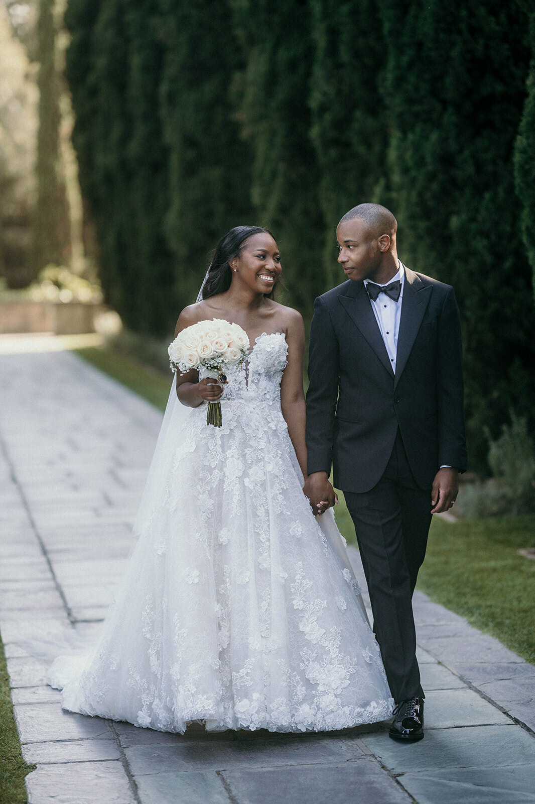 Sunny outdoor wedding photography session.