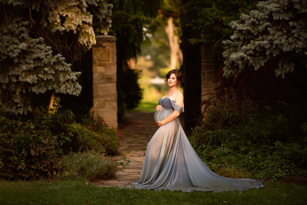 Grand Rapids Maternity Photography Outdoor Session with Sheer Blue Dress By For The Love Of Photography
