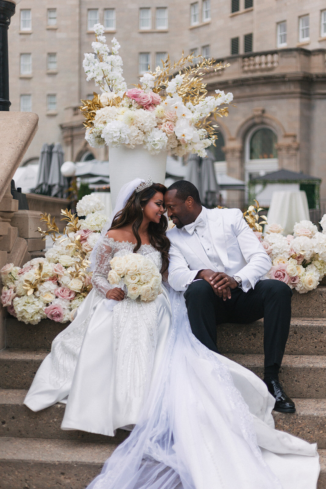 Fairmont Hotel bride groom outside