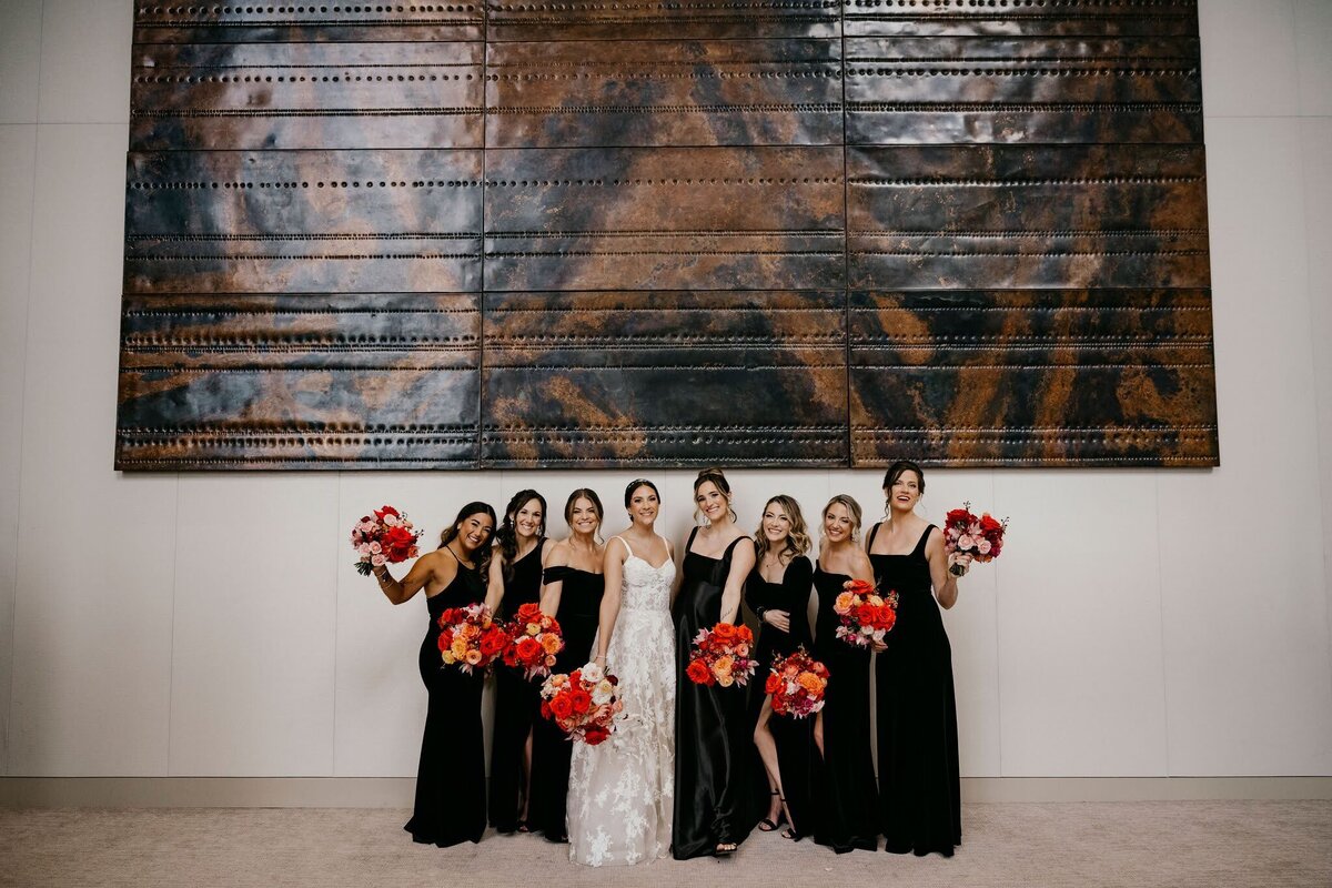 Bride and her bridal party with bouquets by Philadelphia Florist Sebesta design