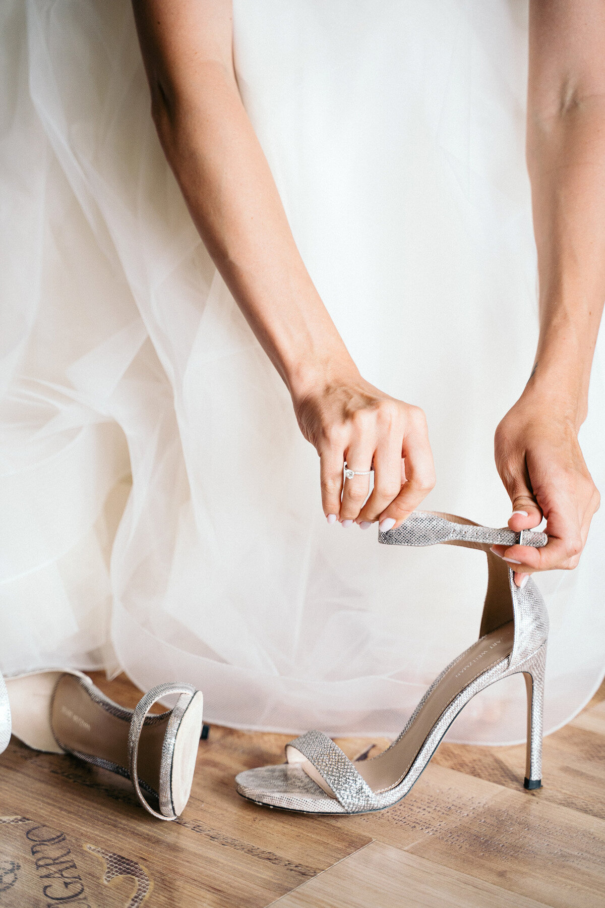Luxury mountain wedding bridal shoe close up