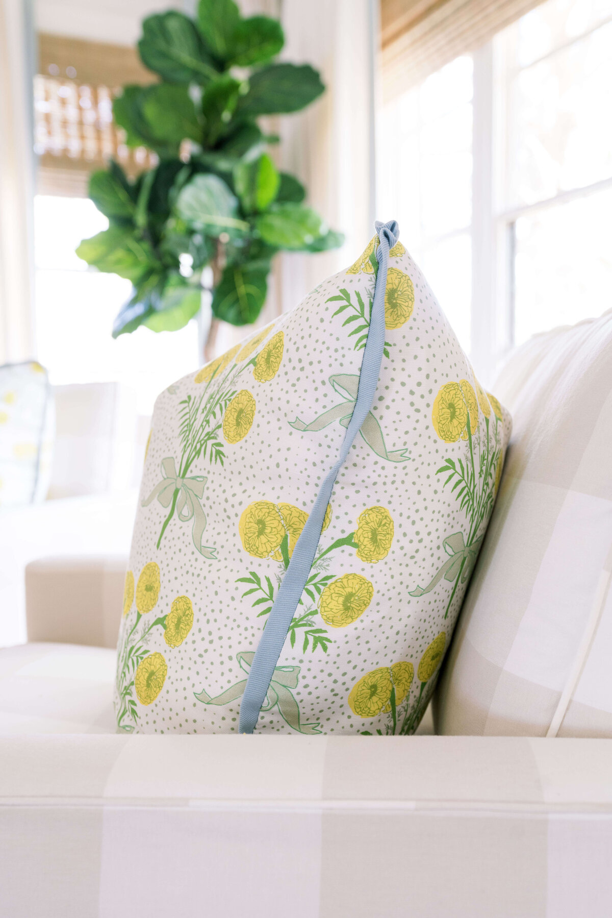 oyster creek studios happy valley yellow floral pillow on light p