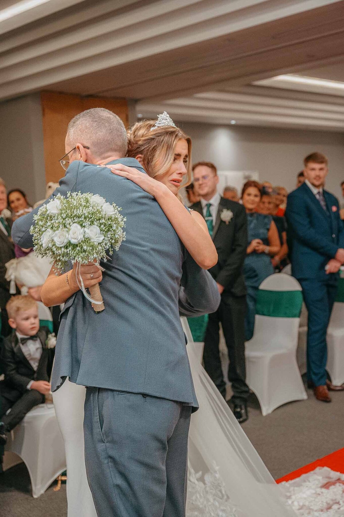 Father giving his daughter away during the aisle, emotion - candid moment - Mercury St Helens - Liverpool - Manchester