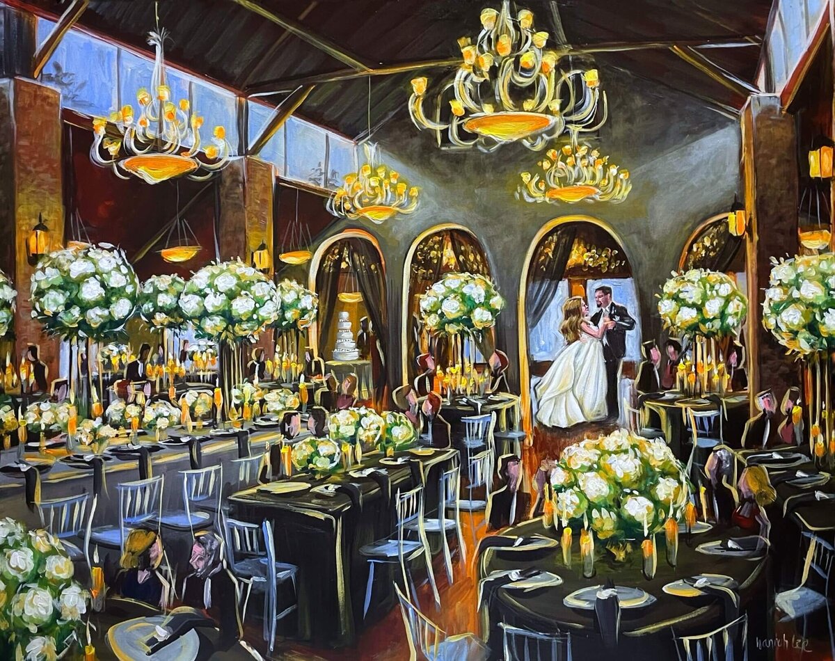 Live Wedding Painting of first dance at Olde Dobbin Station wedding reception - Houston TX - Curry