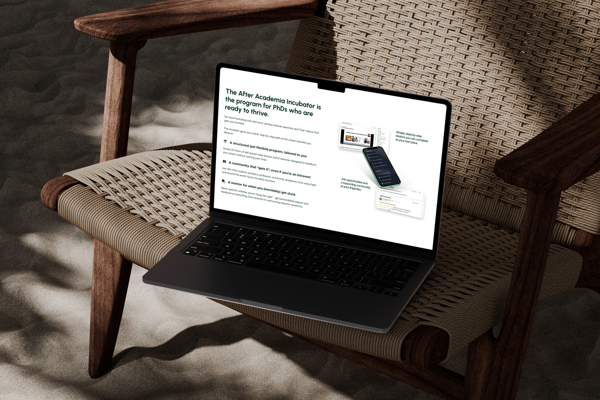 Laptop Mockup showcasing website page of PhD Career Coach's Coaching Program
