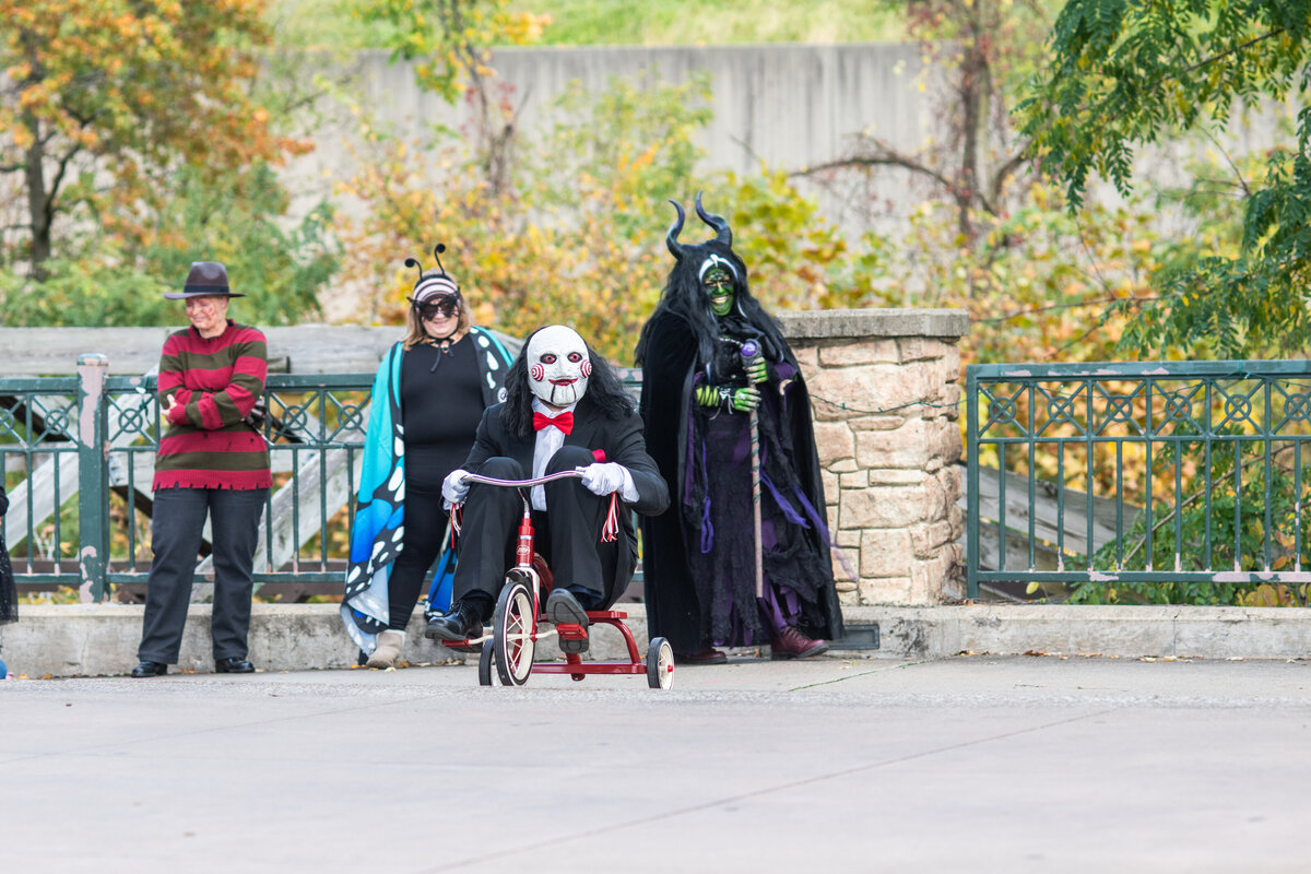 people dressed in halloween costumes at ampitheater in Cuyahoga Falls