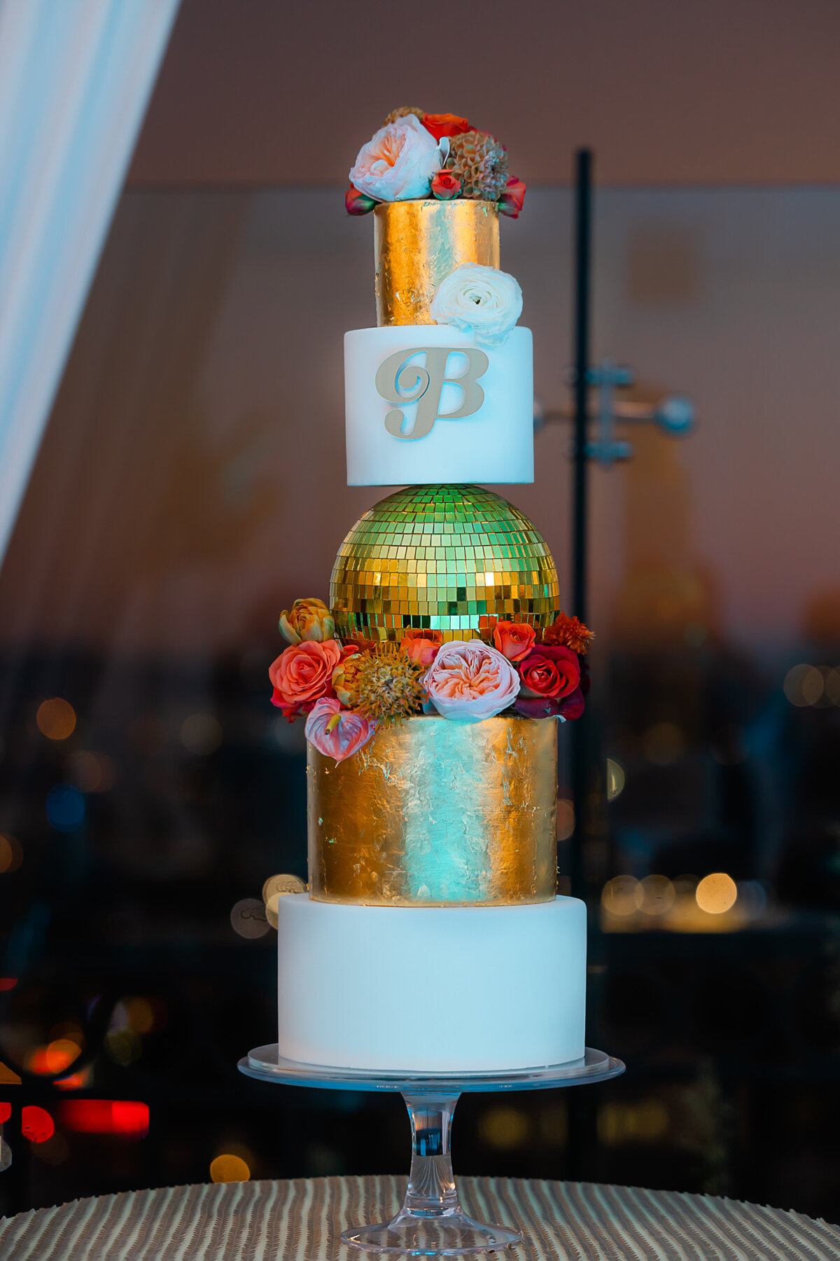 disco monogram custom wedding cake