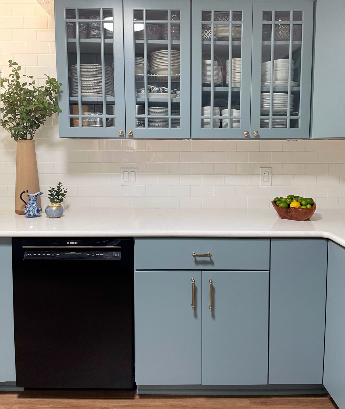 dusti j design blue glass cabinets