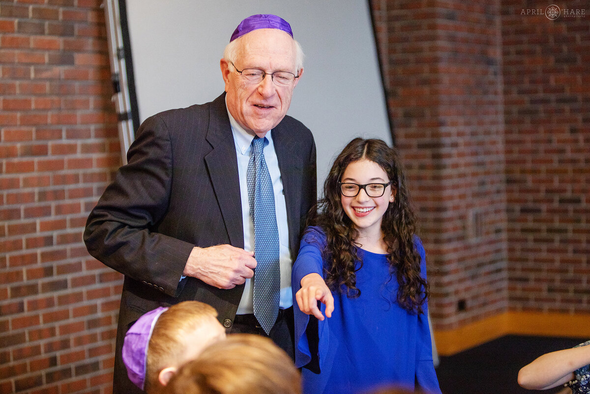 Bat Mitzvah Girl with her Grandpa at the Kiddush Luncheon in Denver CO
