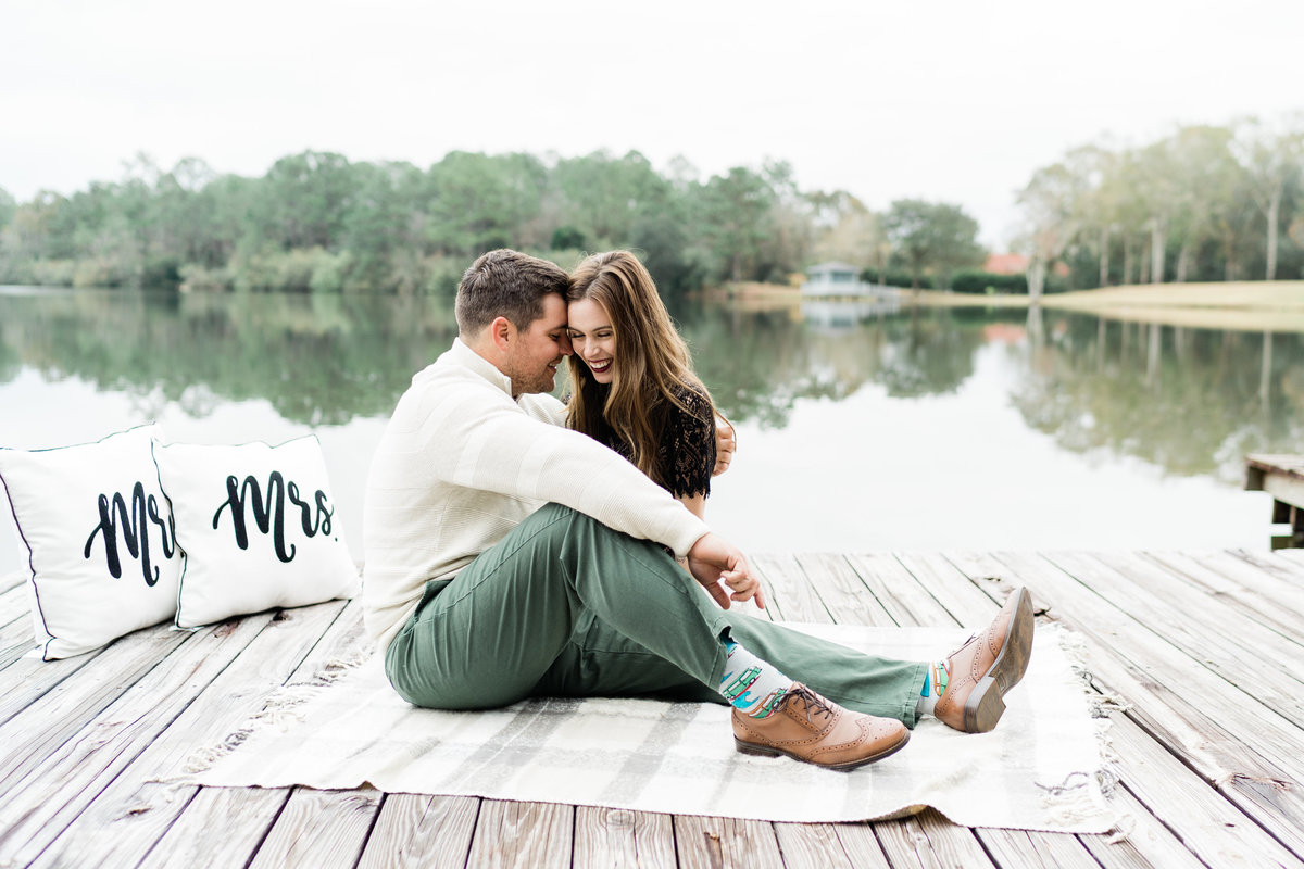 Fall engagement photoshoot by lake in Alabama