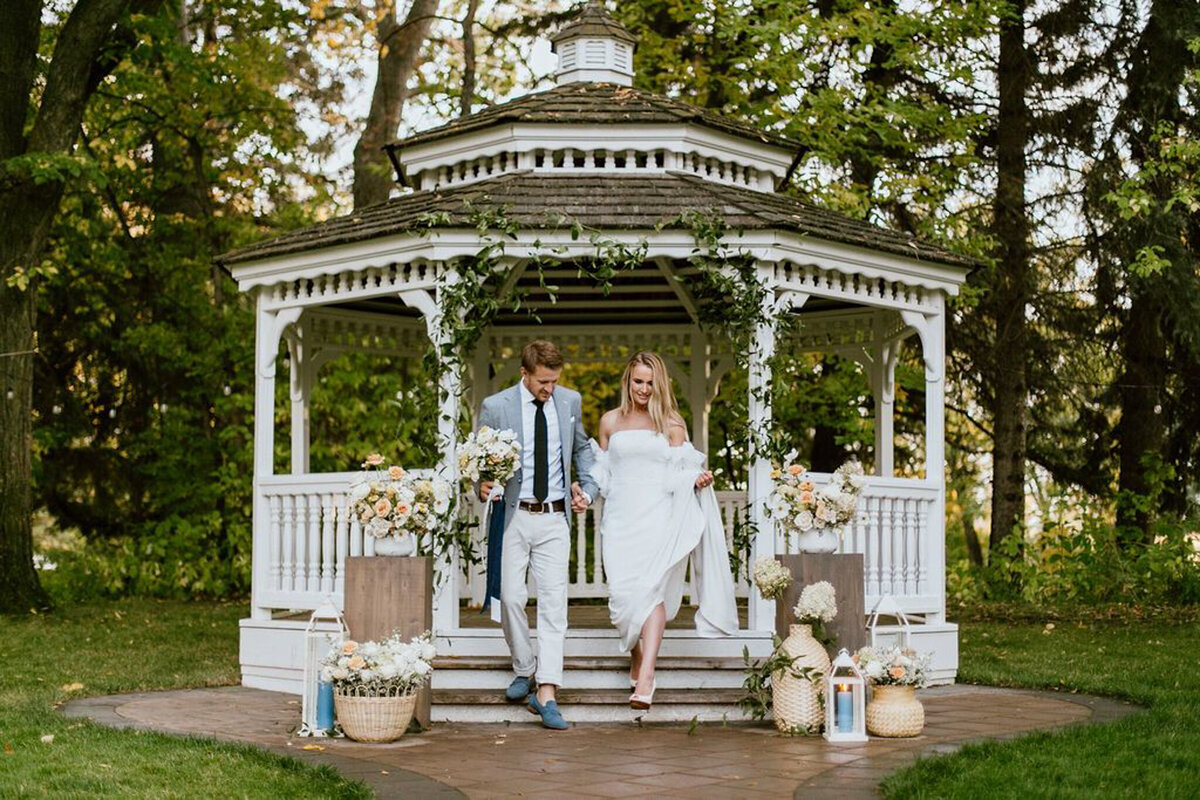 Gazebo at The Norland Historic Estate, a classic vintage wedding venue in Lethbridge, AB, featured on the Brontë Bride Vendor Guide.