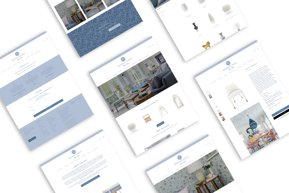 Web pages of The Edit By Prudence Bailey floating at 45 degree angle.