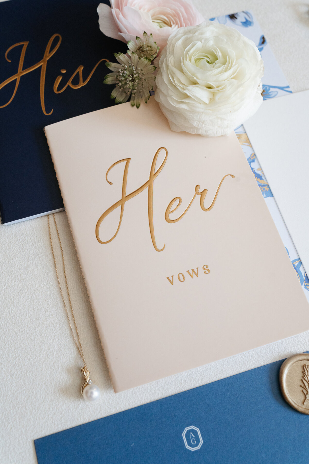 Detail flat lay with wedding rings and stationery at Waverly Oaks