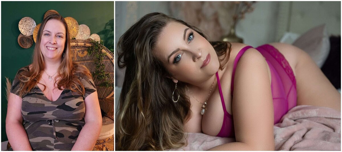 a before and after of a woman from a Vancouver Boudoir Photographer