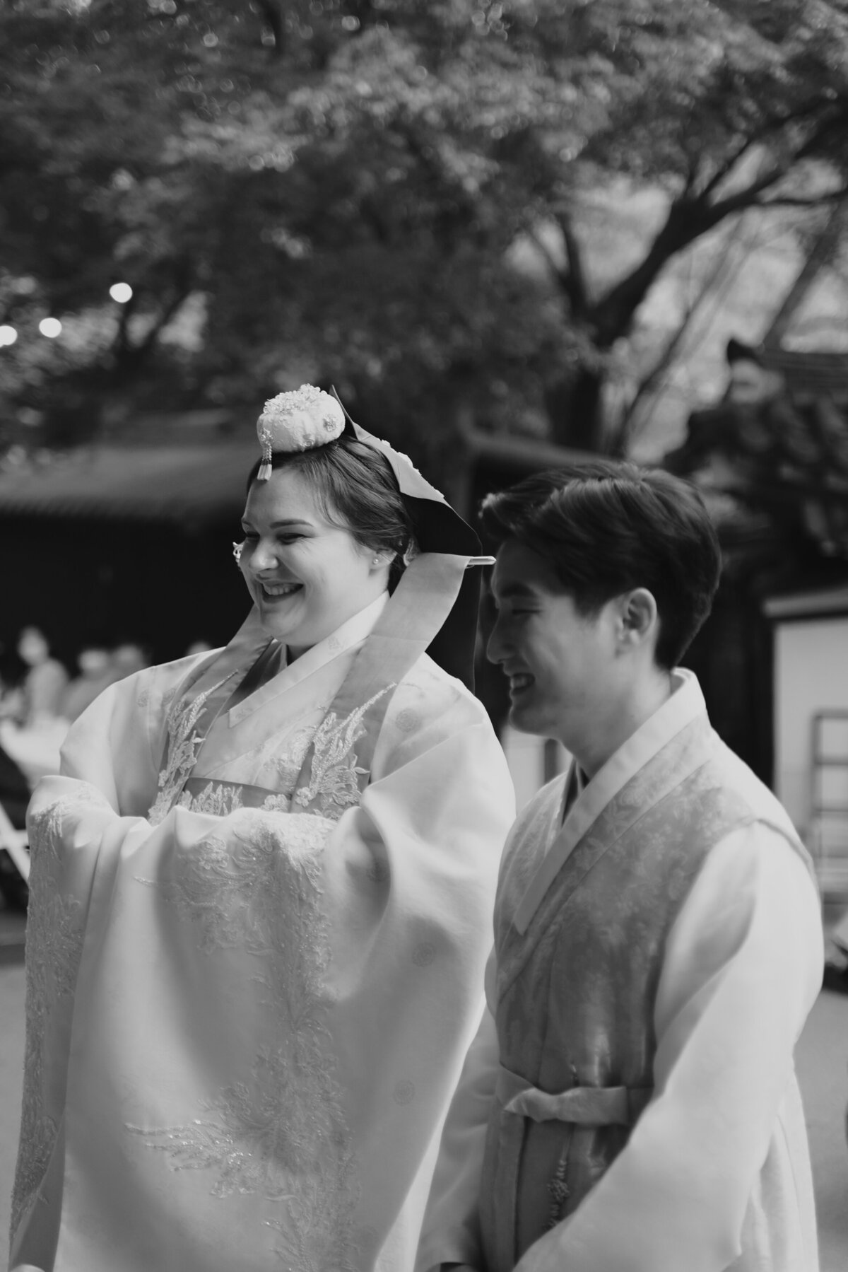 bride and groom in hanbok during their wedding ceremony in seoul