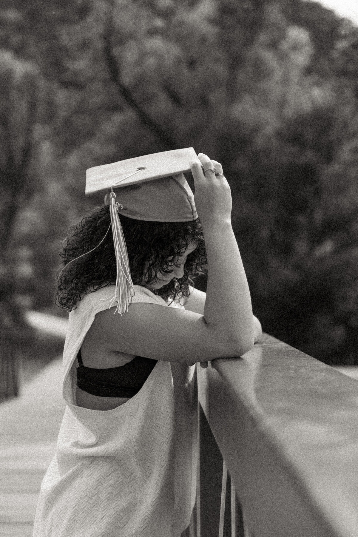 Black and White Graduate Photos with Curly Hair 