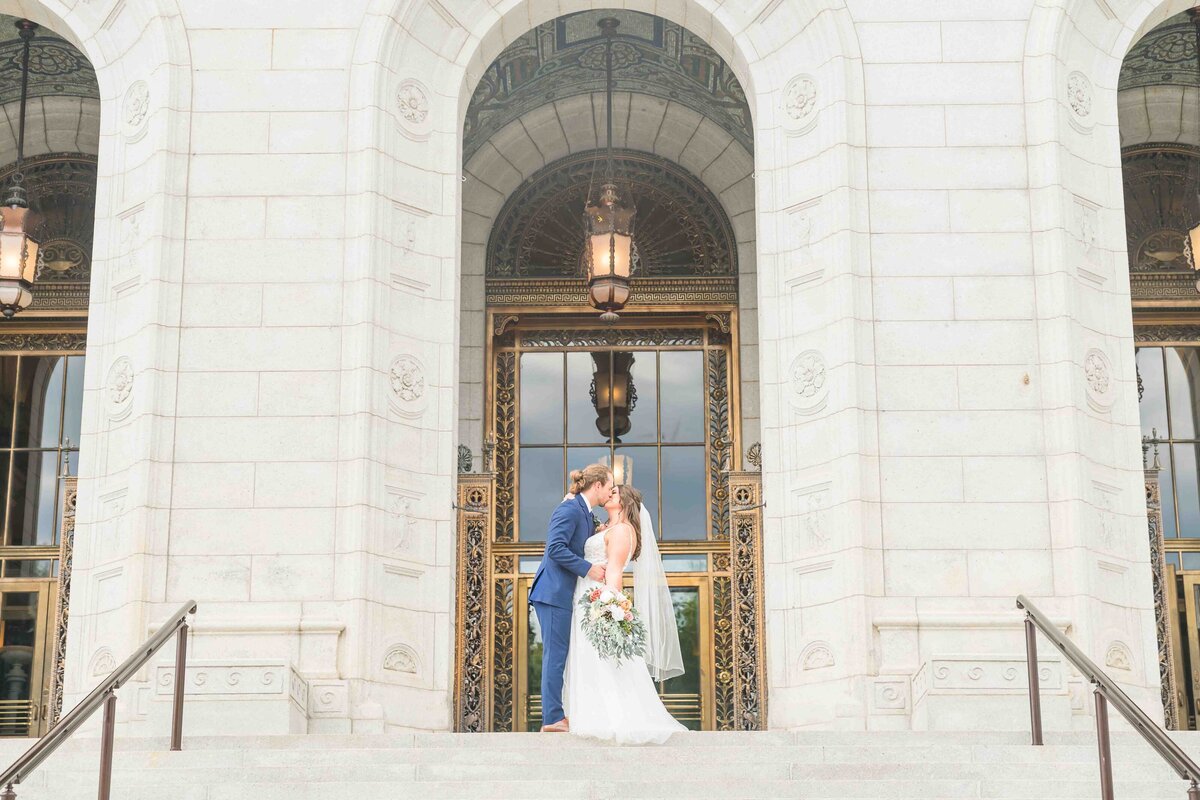 Bride and Groom at St Louis Library on Olive Street