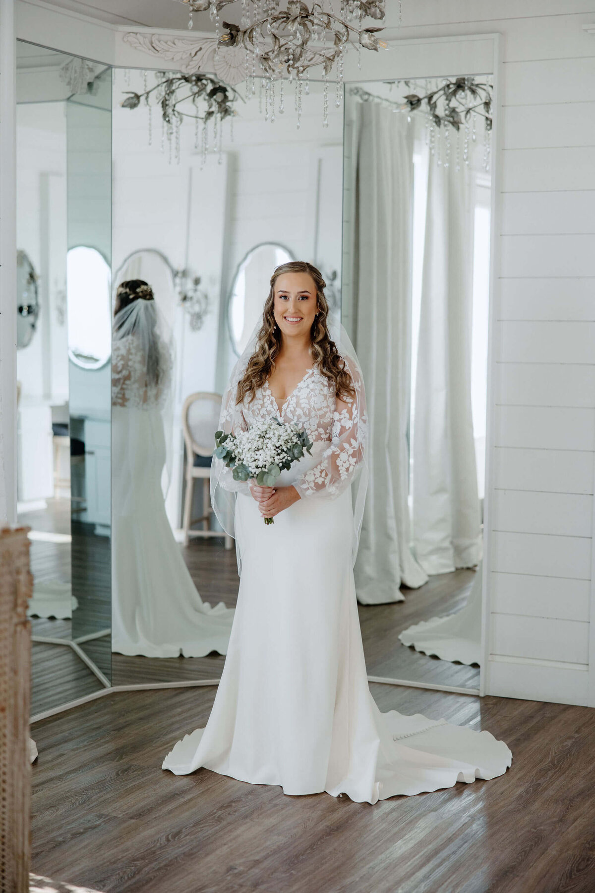 bridal portraits at Chandelier Farms in bridal suite