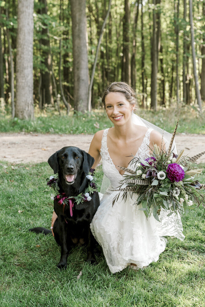 bride poses with dog