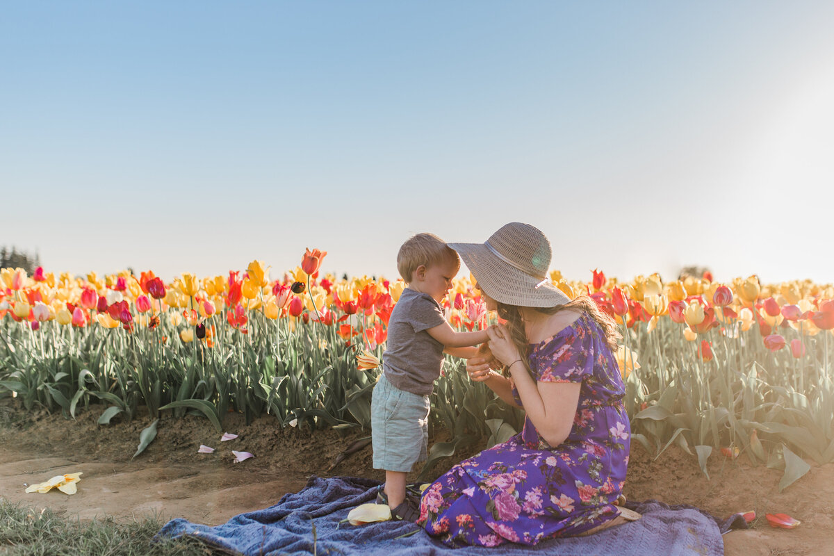 Mother and Son at Tulip Festival in Portland Metro Area by Ann Marshall Photography