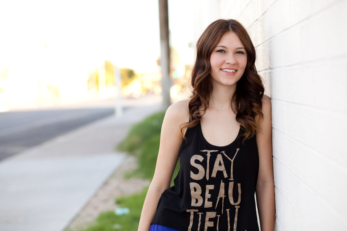 photo of Portland high school senior with stay beautiful t-shirt | Susie Moreno Photography