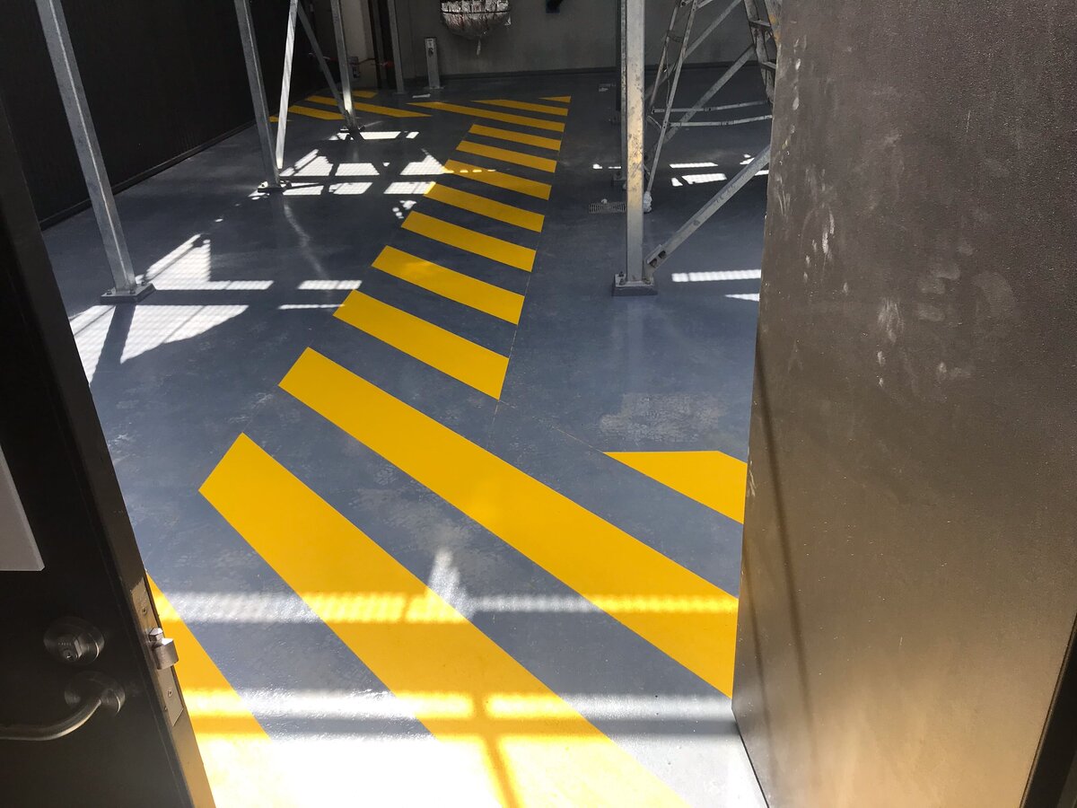 Linemarking walkways for industrial space.