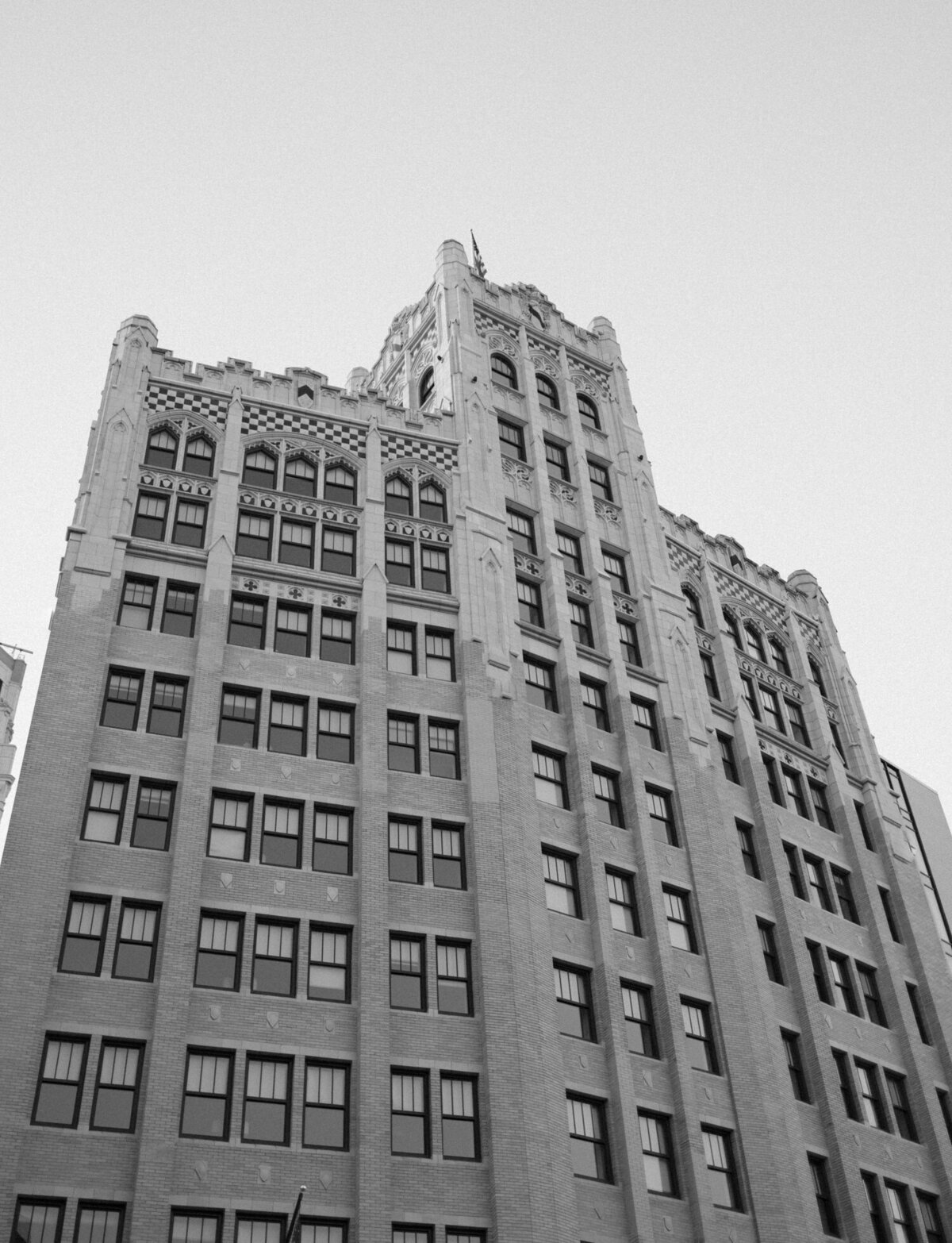 Historic Detroit architecture, seen from Shinola Hotel wedding venue