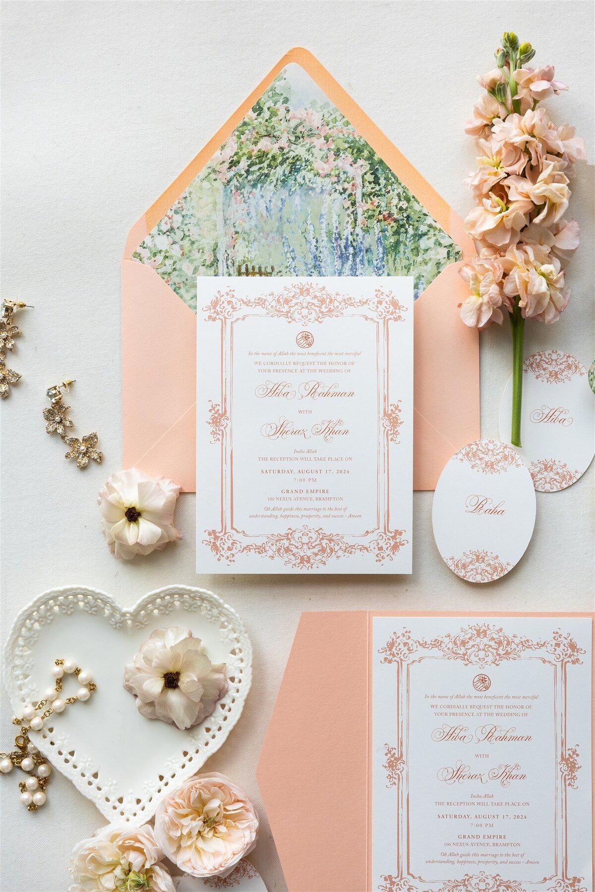 Peach Pocket-fold Wedding Invitation 3