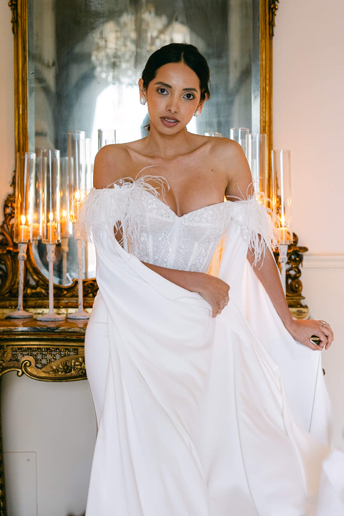 A wedding day bridal shot of a bride in her white dress at Villa Aura del Lago on lake como in Italy