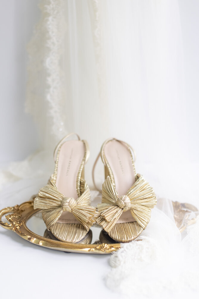 gold shoes and wedding details - branford house wedding