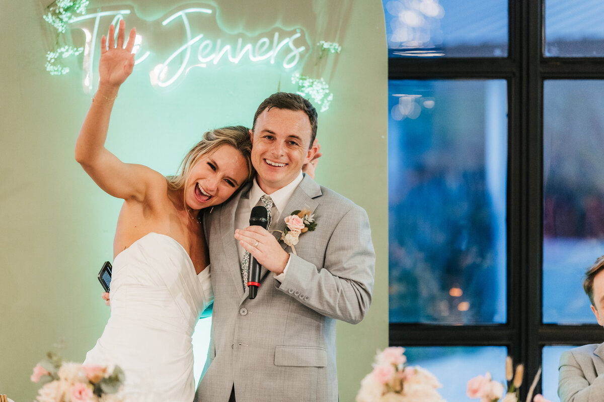 bride and groom toast at maes ridge
