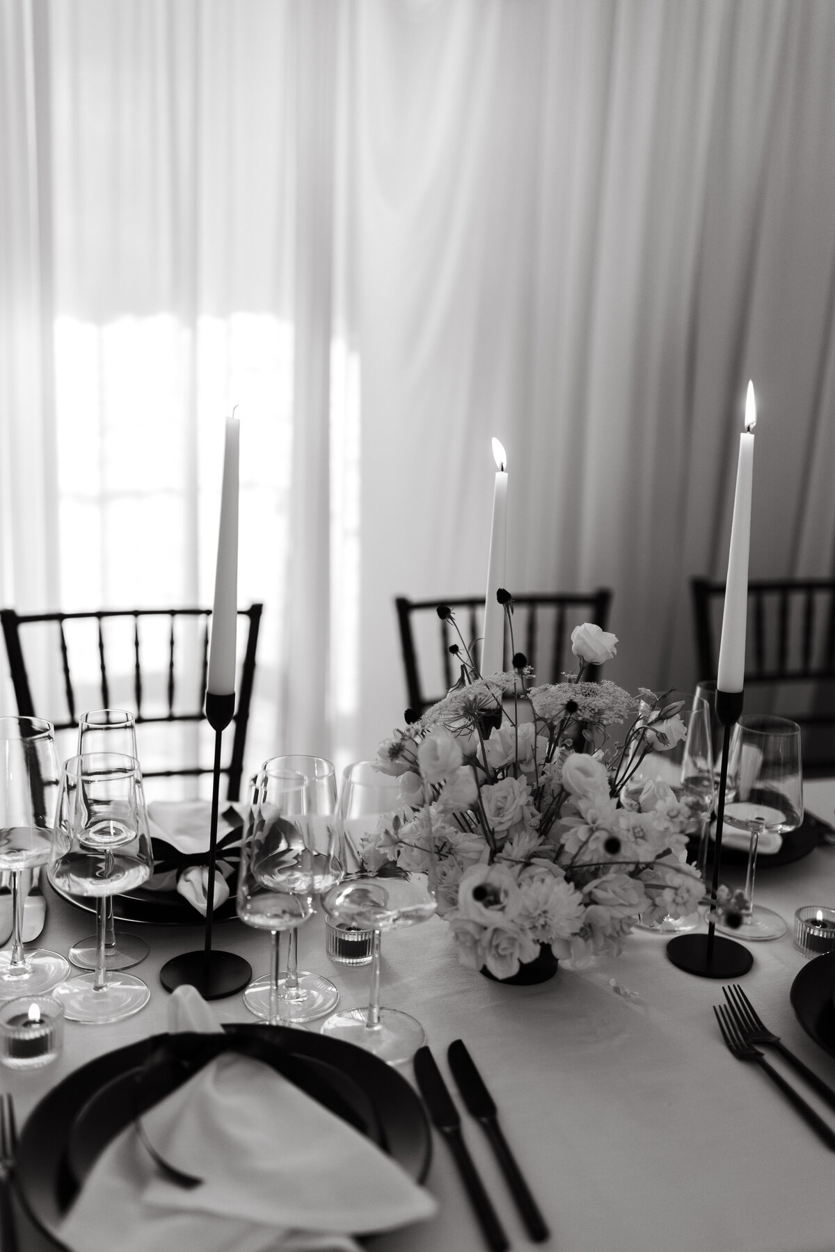 Sibley Events and Design - Black and White Romantic Tablescape